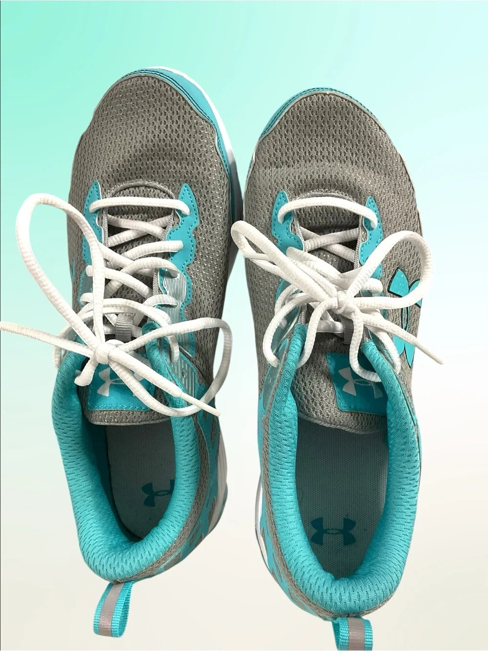 Under Armour Micro G Toxic Six Women’s Gray/Teal Athletic Running Shoes  Sz 9.5M